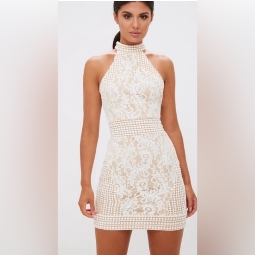 PrettyLittleThing White Lace Bodycon Dress